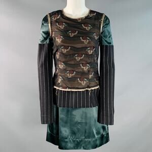 MAISON MARGIELA Size S Black Multi Color Silk Polyester Floral Layered Dress